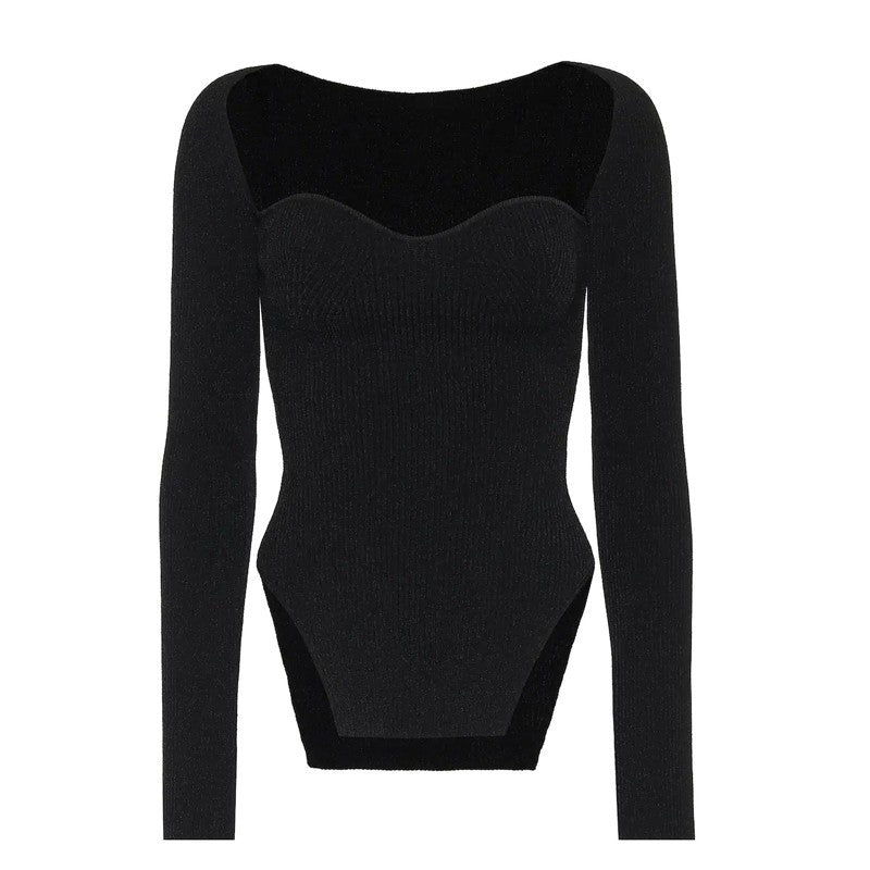 Damen Fein gestrickter Pullover mit herzförmigem Ausschnitt Drune