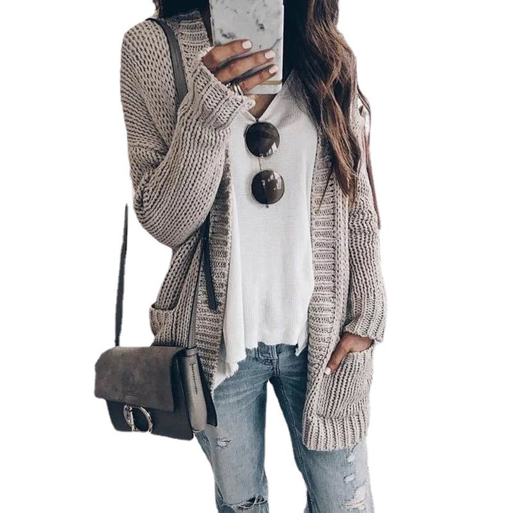 Damen Grobstrickcardigan mit großen Taschen und offener Front Drune