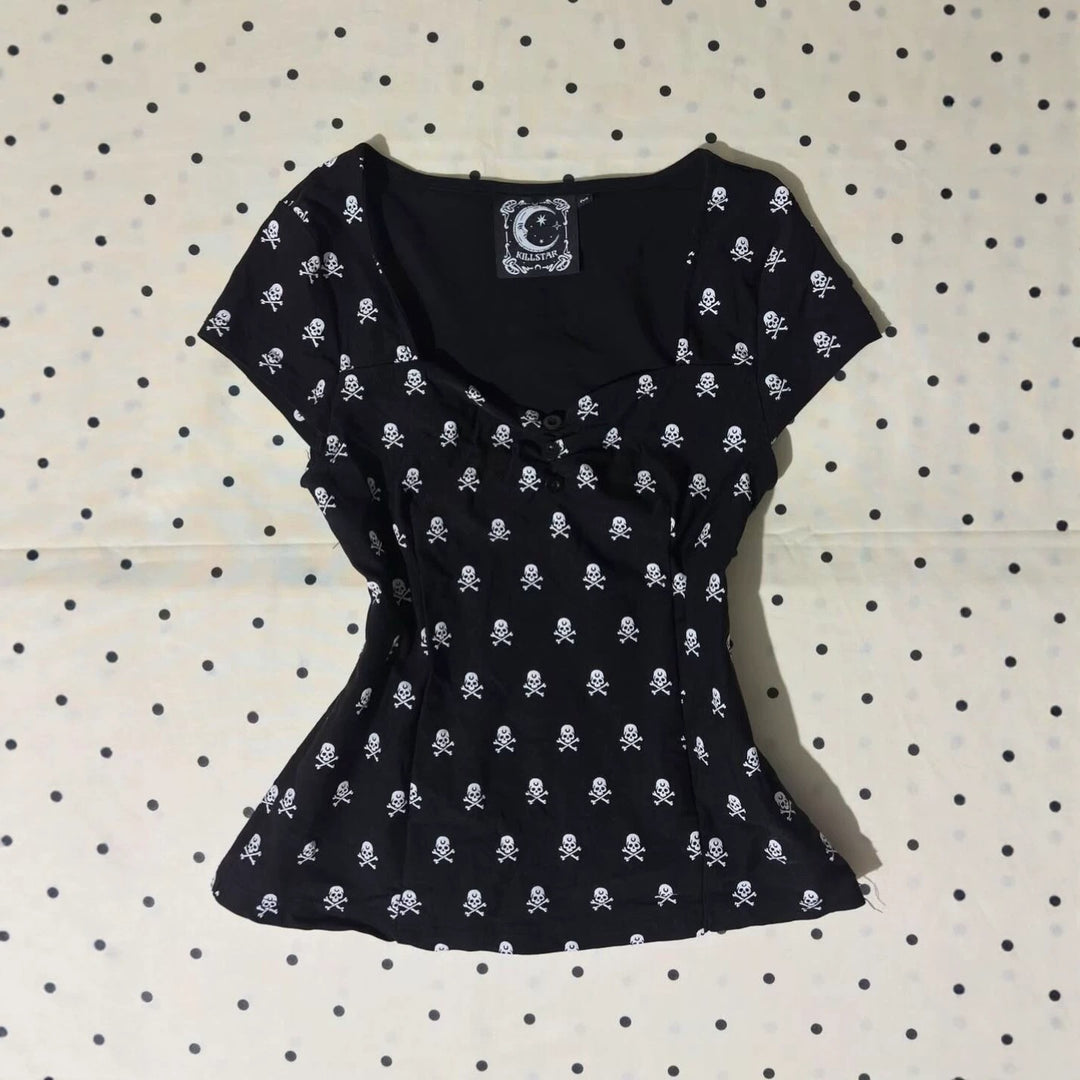 Damen Baumwollshirt mit Totenkopf-Muster Drune