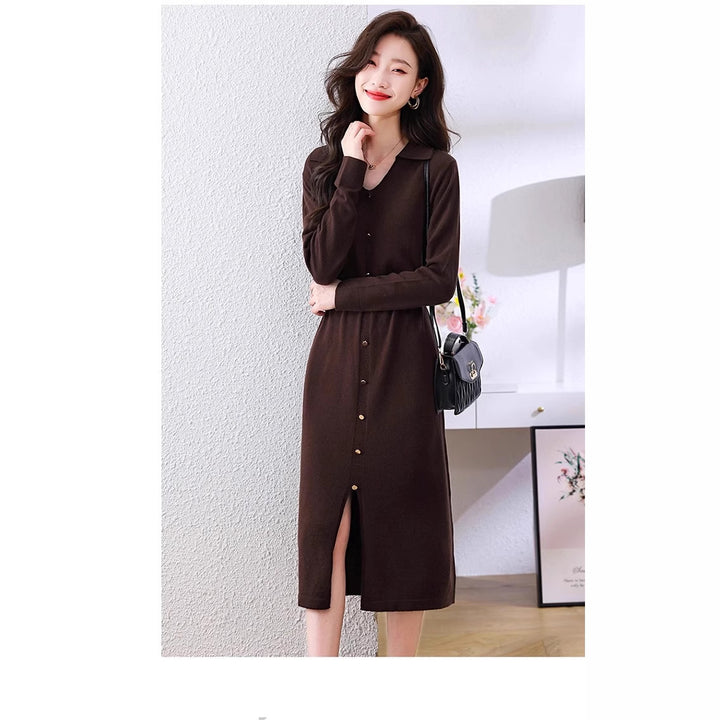 Damen Elegantes Hemdkleid mit Knopfverschluss und seitlichem Schlitz Drune