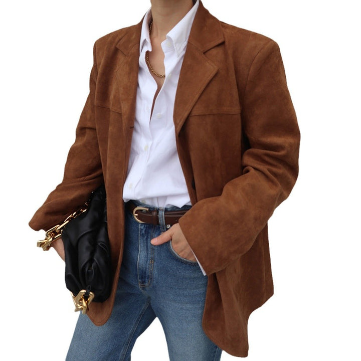 Damen Wildleder Blazer im Oversized-Stil mit eleganten Nahtdetails Drune