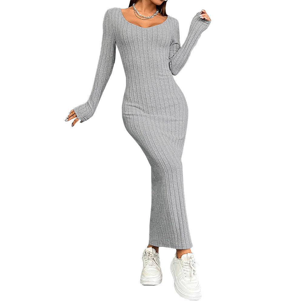 Damen langärmliges Figurbetontes Strickkleid Drune