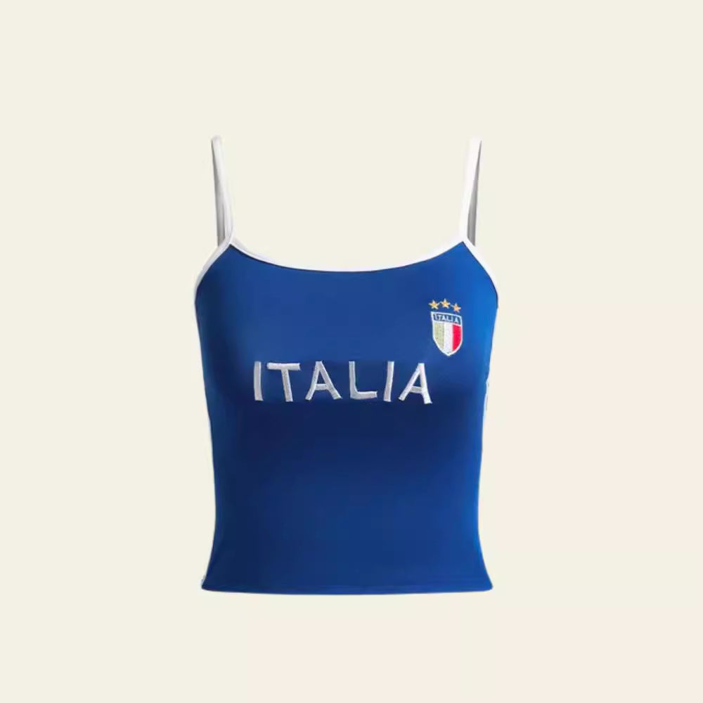 Damen Sporty Cropped Camisole mit Nationalem Emblem Drune
