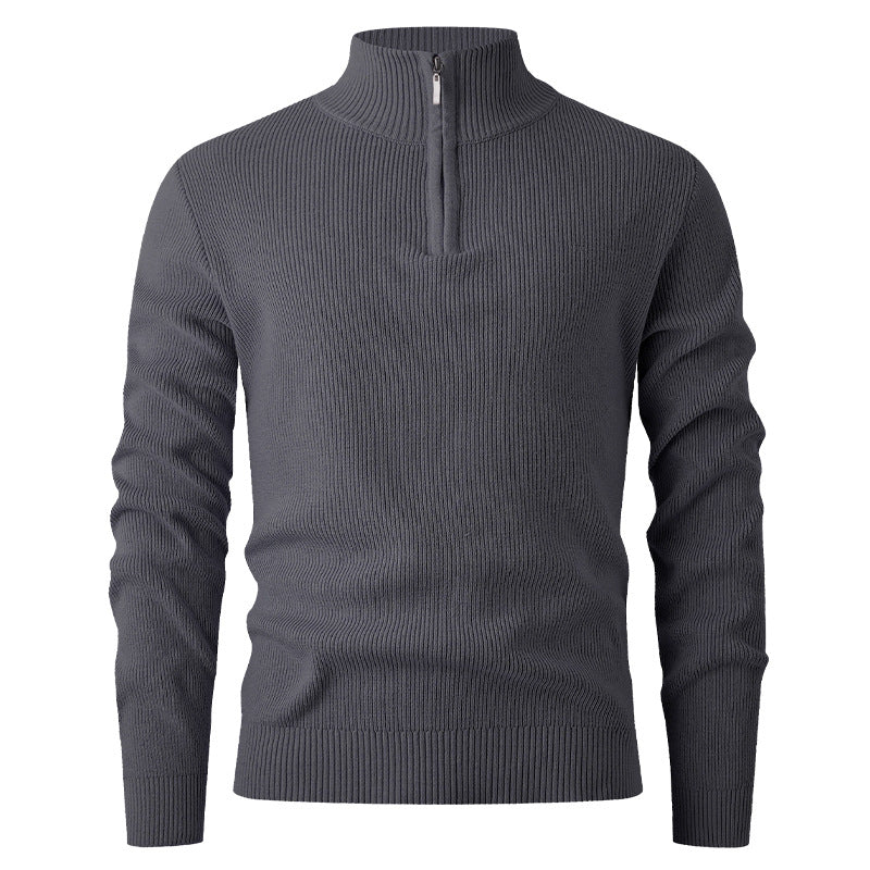 Herren nan Slim-Fit Halbzip-Strickpullover aus Merino-Baumwollmix mit verstärktem Stehkragen Drune