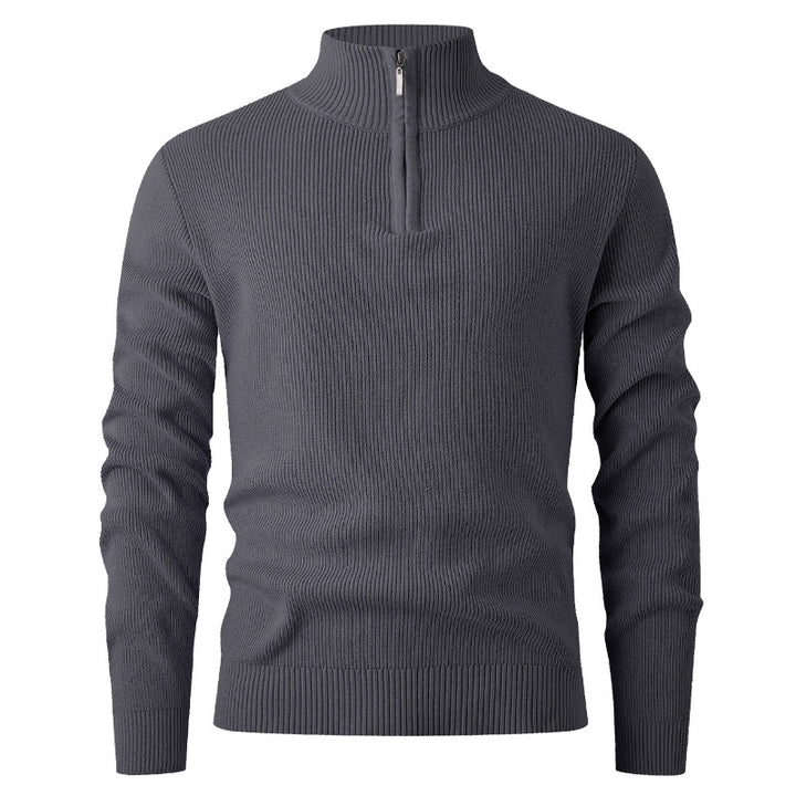 Herren nan Slim-Fit Halbzip-Strickpullover aus Merino-Baumwollmix mit verstärktem Stehkragen Drune