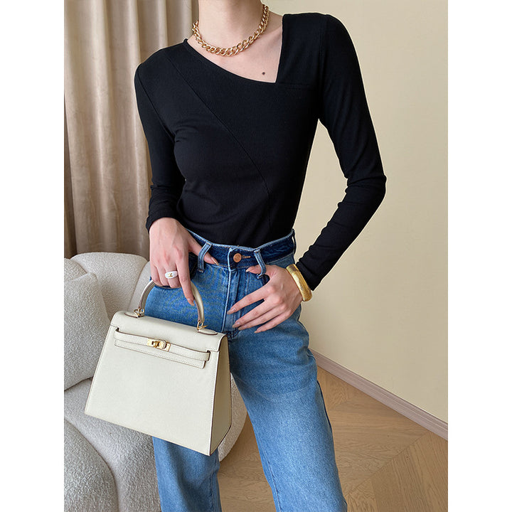 Damen Figurbetontes Longsleeve mit V-Ausschnitt Drune