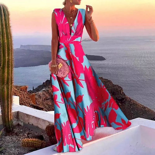 Damen Maxikleid mit geometrischem Schnitt und tiefem V-Ausschnitt Drune