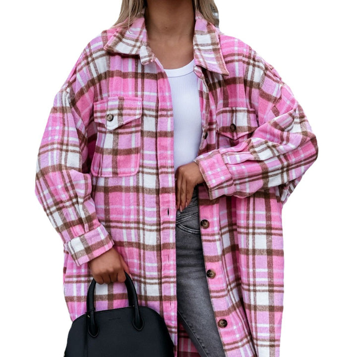Damen Karierter Hemdblusenmantel aus weichem Baumwollmix Drune