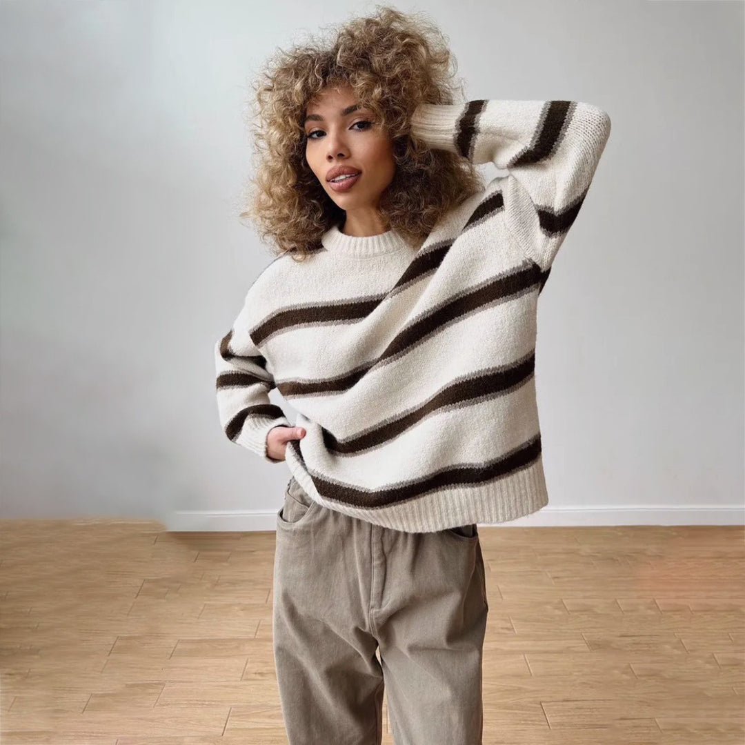 Damen Grob gestrickter Pullover mit ausgefallenem Streifenmuster Drune