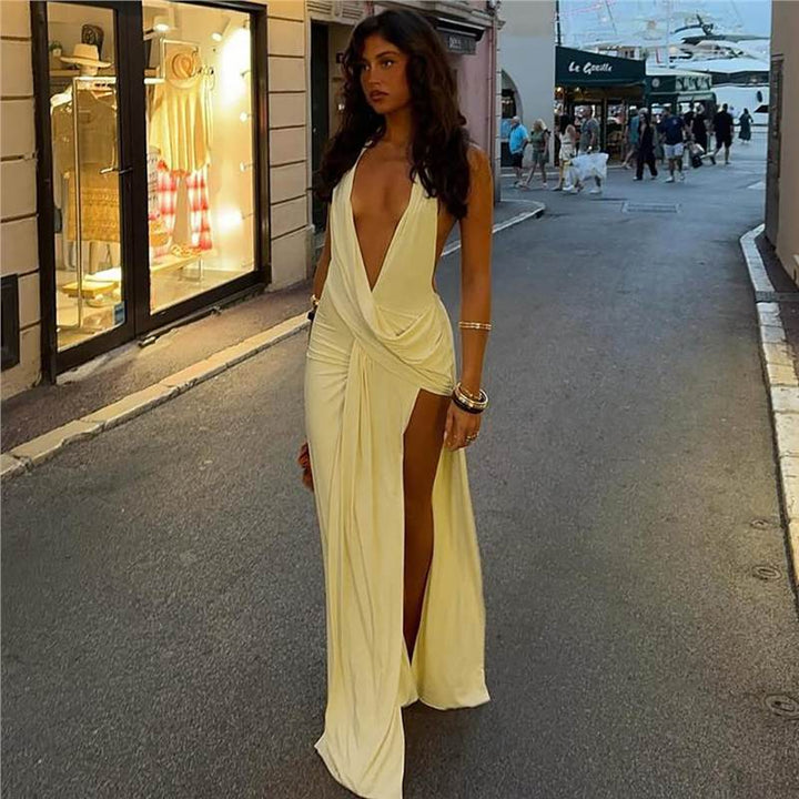 Damen Elegantes Wickelkleid mit tiefem V-Ausschnitt und fließendem Schnitt Drune