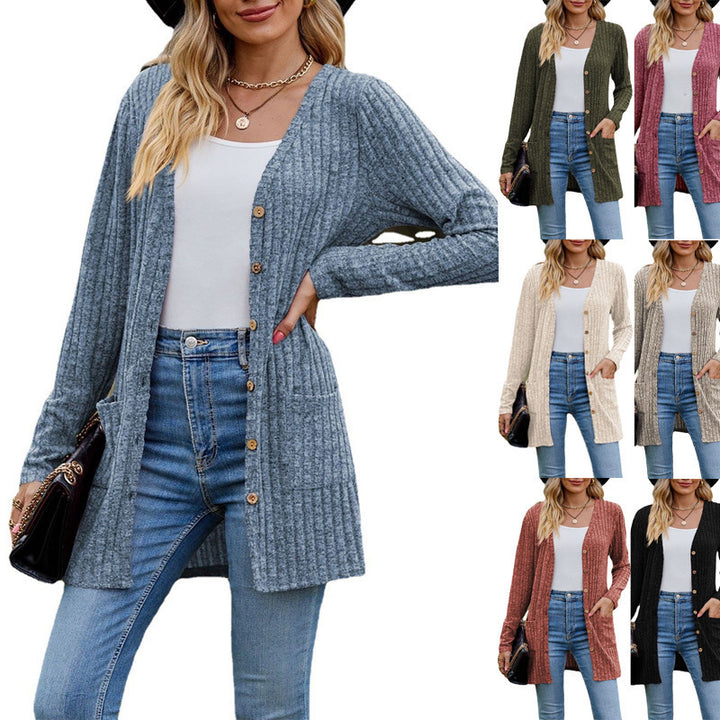 Damen Strickjacke mit vertikalem Rippenmuster und Taschen Drune