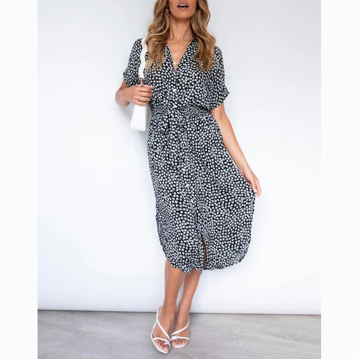 Damen Midikleid mit knotenfreiem Gürtel und verspieltem Punkte-Design Drune