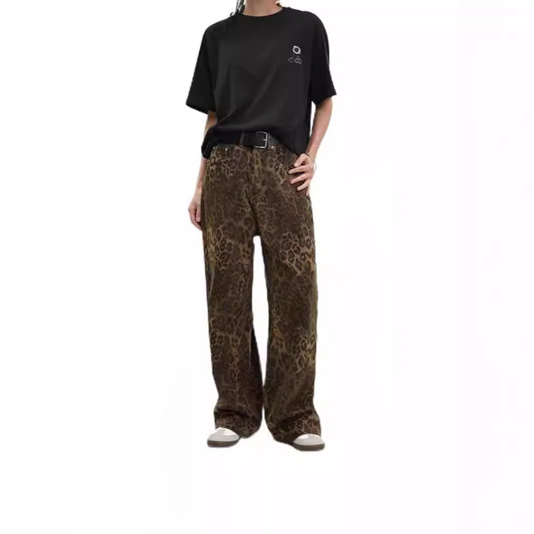 Damen Weit geschnittene Leoprint-Hose mit flexiblem Bund und modischem Design Drune