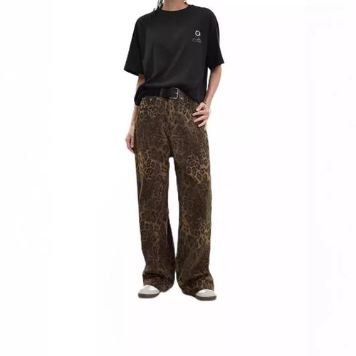 Damen Weit geschnittene Leoprint-Hose mit flexiblem Bund und modischem Design Drune