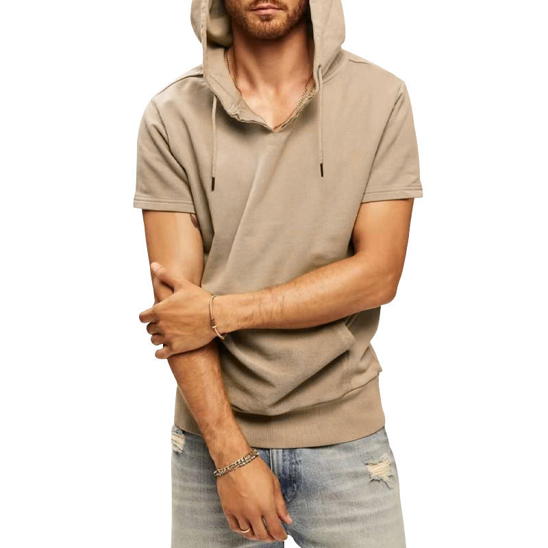 Herren lässiges Kapuzen-T-Shirt mit Fronttasche und modernem Schnitt Drune