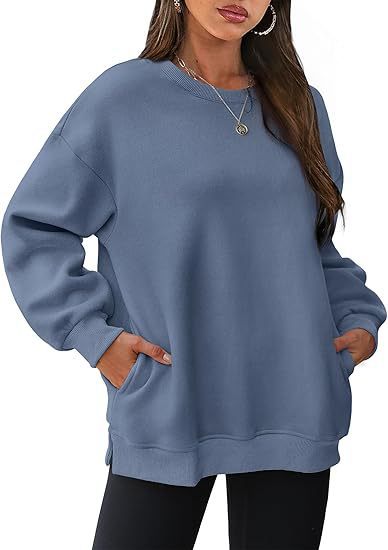 Damen nan lässiger Oversize-Sweatpullover mit seitlichen Eingrifftaschen, geripptem Saum und überschnittener Schulter Drune