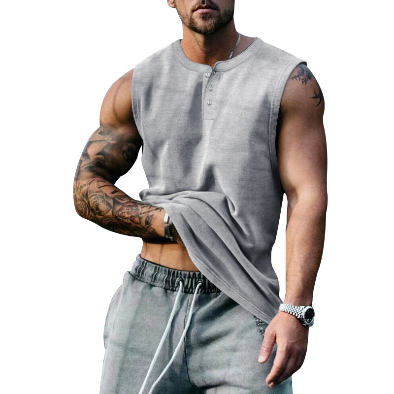 Herren ärmelloses Henley-Shirt mit Knopfleiste und weichem Baumwollmix Drune