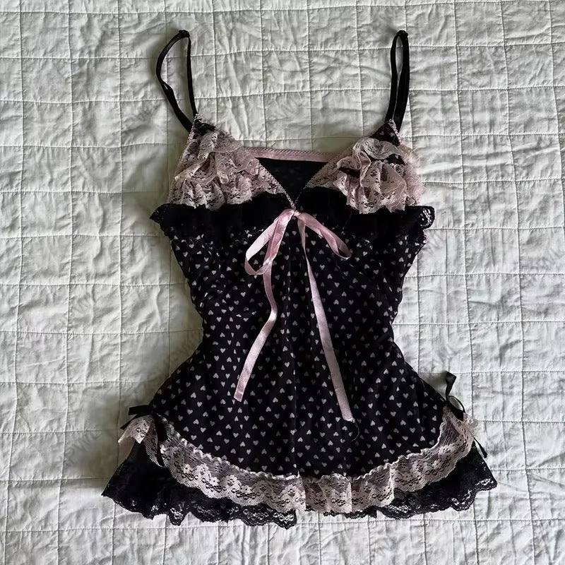 Damen verführerisches Schlafkleid mit Spitzenbesatz und Rüschendetails Drune