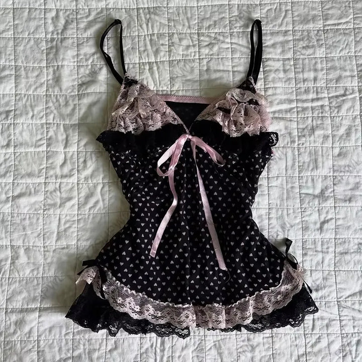 Damen verführerisches Schlafkleid mit Spitzenbesatz und Rüschendetails Drune