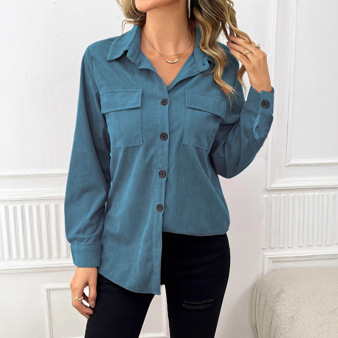 Damen lässige Cordjacke mit praktischen Taschen und Knopfverschluss Drune