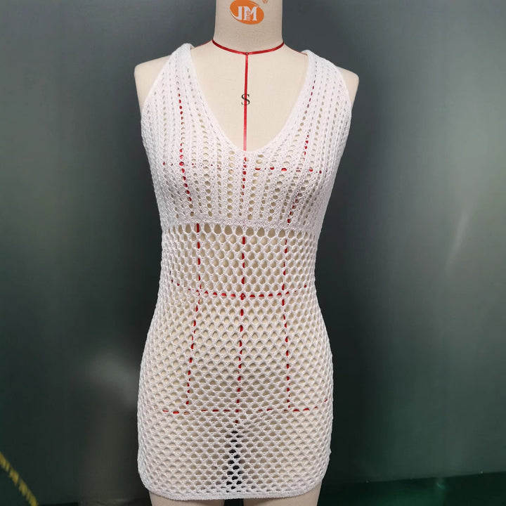Damen Netzkleid mit tiefem V-Ausschnitt Drune