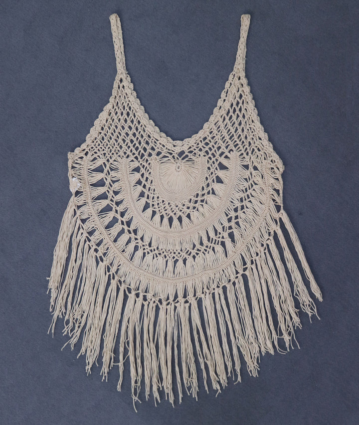 Damen gehäkelter Strandponcho mit Fransen Drune