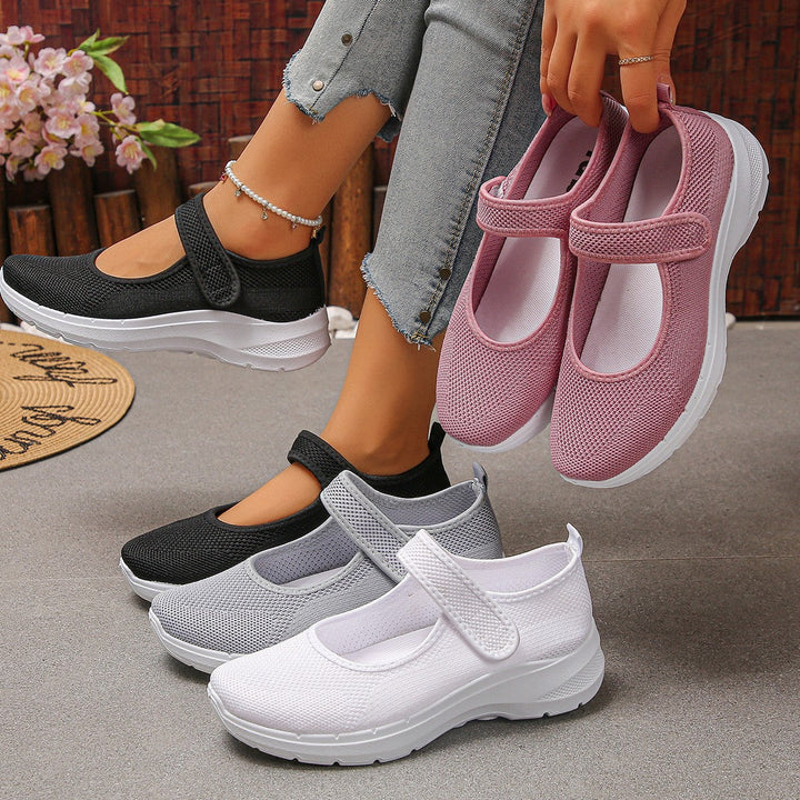 Damen Sportliche Slip-On Sneakers mit atmungsaktivem Mesh-Obermaterial und elastischen Riemen Drune