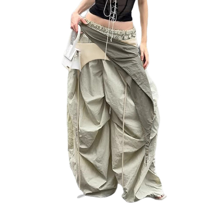 Damen modische High-Waist-Hose mit asymmetrischem Design und seitlichem Bindegurt Drune