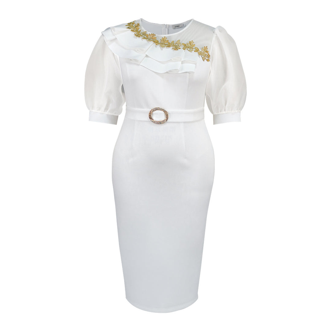 Damen figurbetontes Kleid mit asymmetrischen Rüschendetails Drune