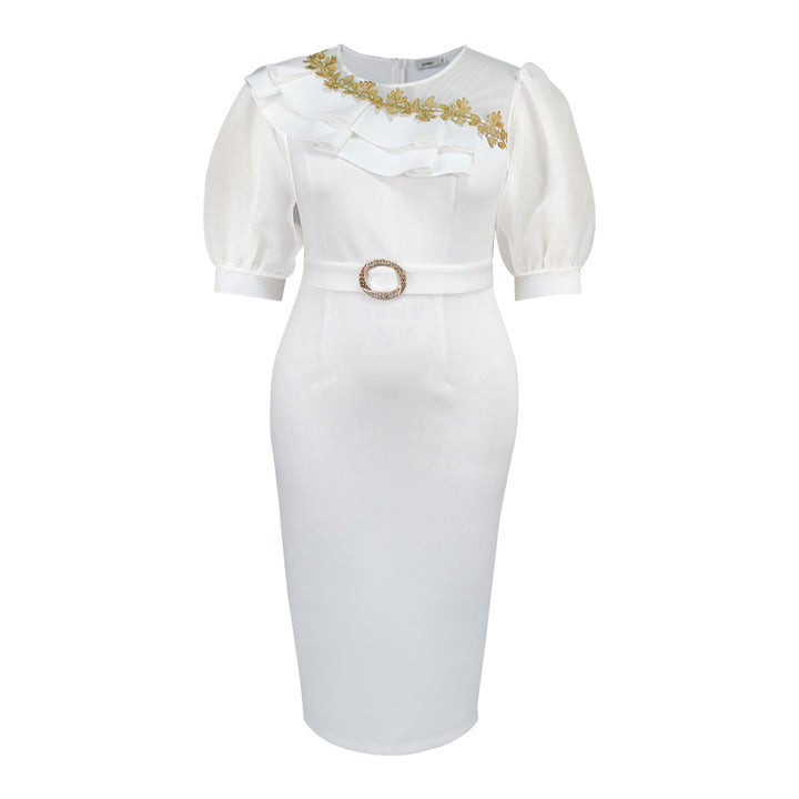 Damen figurbetontes Kleid mit asymmetrischen Rüschendetails Drune