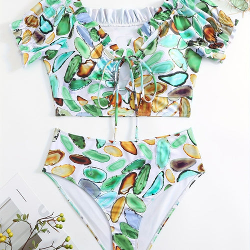 Damen Bikiniset mit raffiniertem Oberteil und hohem Beinausschnitt Drune
