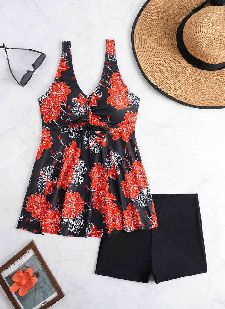 Damen Tankini mit floralem Wickeldesign und bequemen Shorts Drune