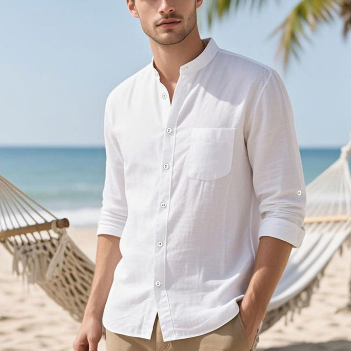 Herren Hemd im eleganten Henley-Stil mit strukturierter Baumwolle Drune