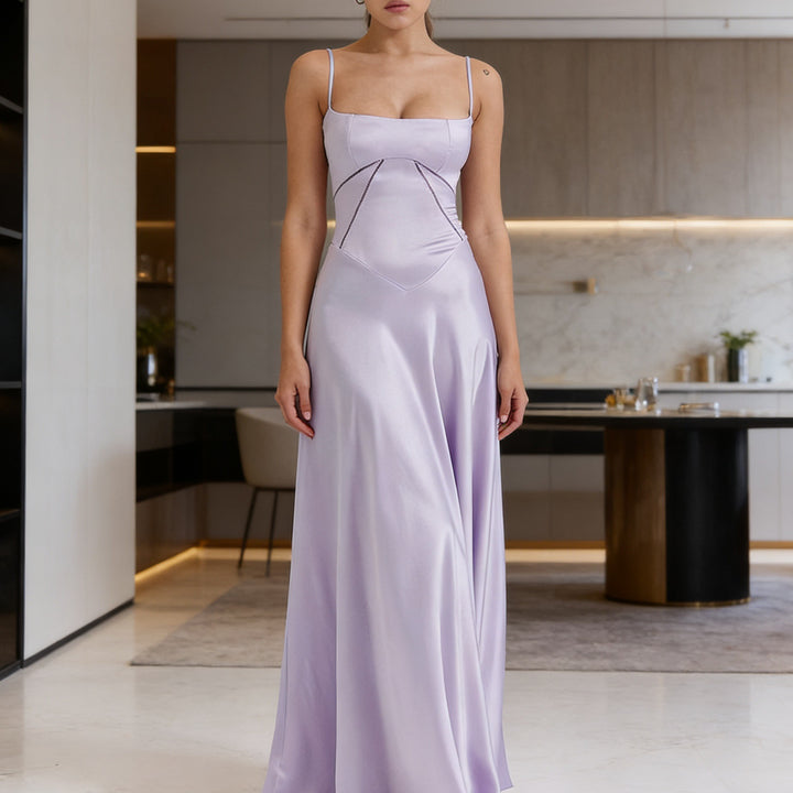 Damen Elegantes Abendkleid mit floralem Oberteil und schmalen Spaghetti-Trägern Drune