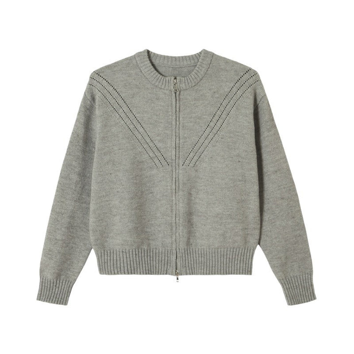 Damen Strickjacke mit Stehkragen und modernem Reißverschluss Drune