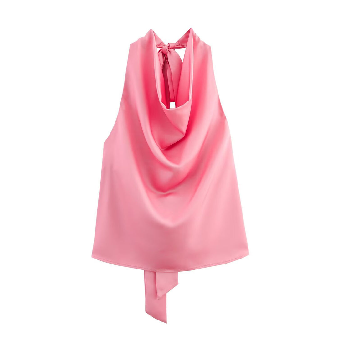 Damen Edles Haltertop mit fließendem Schnitt und eleganter Rückenbinde Drune