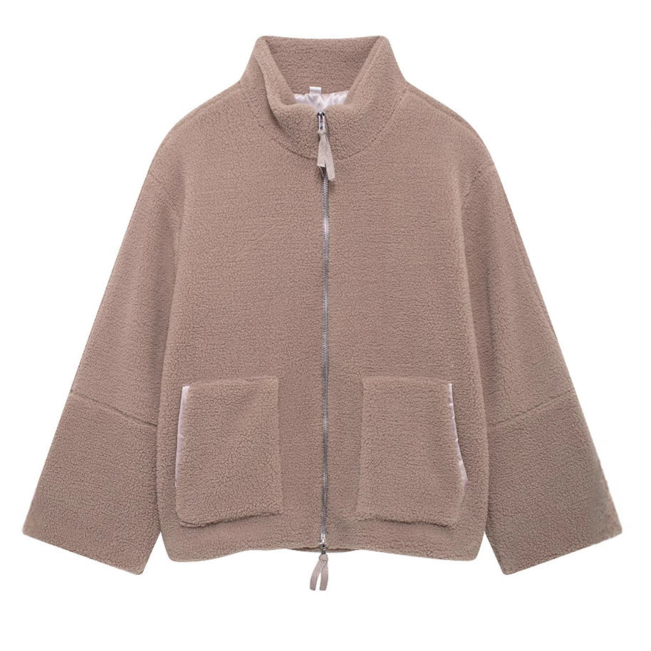 Damen kuschelige Fleecejacke mit hohen Kragen und praktischen Taschen Drune