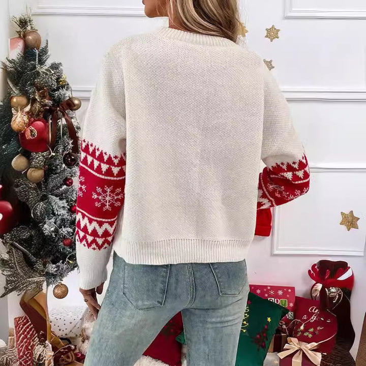 Damen Kuscheliger Weihnachtspullover mit festlichem Rentiermuster und Rundhalsausschnitt Drune