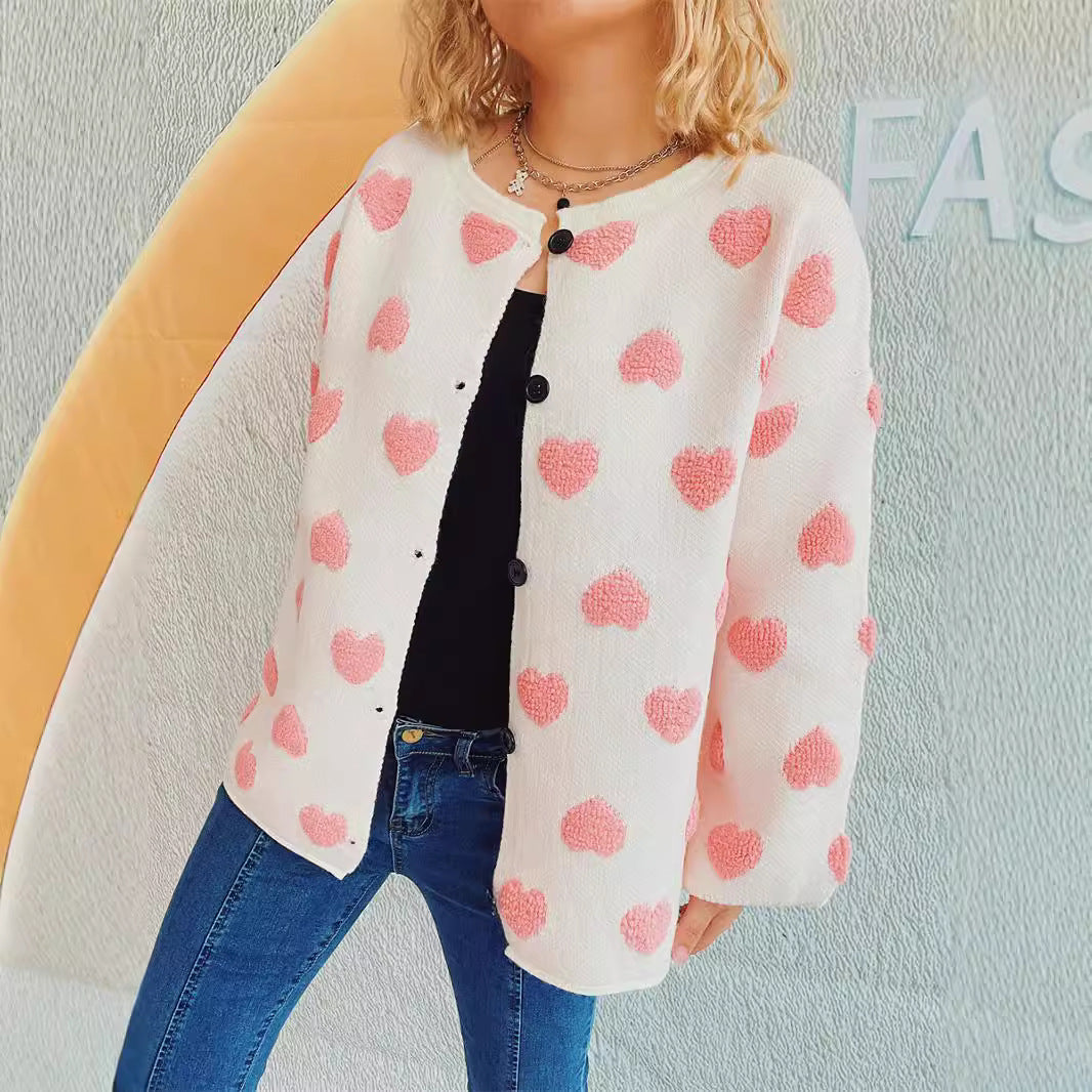 Damen Strickjacke mit Herzen-Muster und lässigem Schnitt Drune