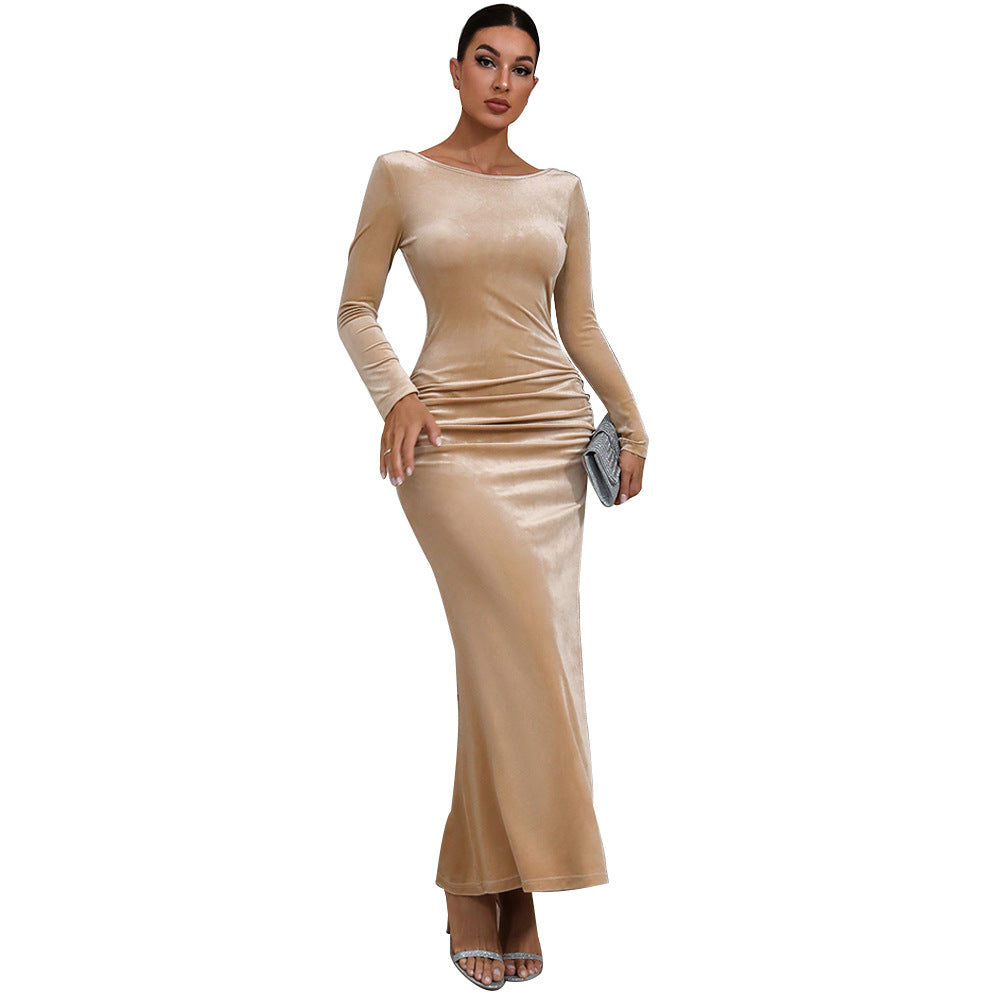 Damen Samt Maxikleid mit figurbetonter Silhouette und elegantem Schlitz Drune