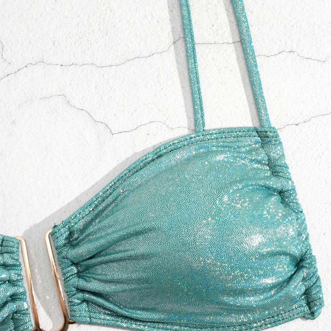 Damen Glänzender Bikini mit feinen Trägern Drune