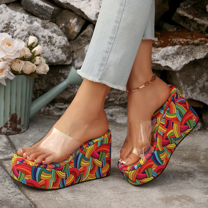 Damen Wedge-Pantoletten mit transparentem Obermaterial und komfortabler Sohle Drune
