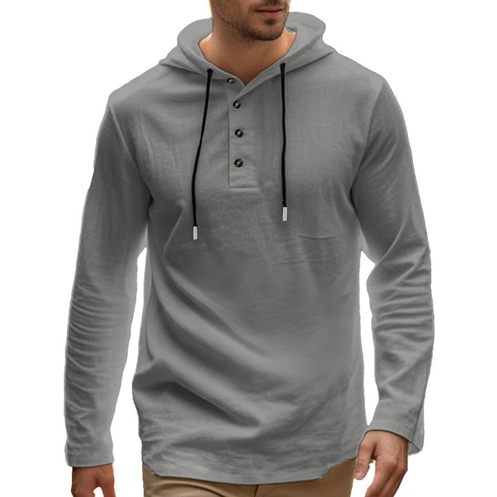 Herren nan athletisches Henley-Kapuzensweatshirt mit verlängerter Knopfleiste und Kordelzug Drune