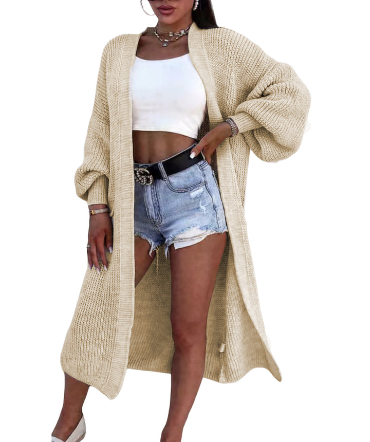 Damen Langer Strickmantel mit weiten Ärmeln und Taschen Drune