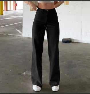 Damen nan hochgeschnittene Weitbein-Hose aus Baumwollmix mit verlängertem Bein und Fünf-Taschen-Design Drune