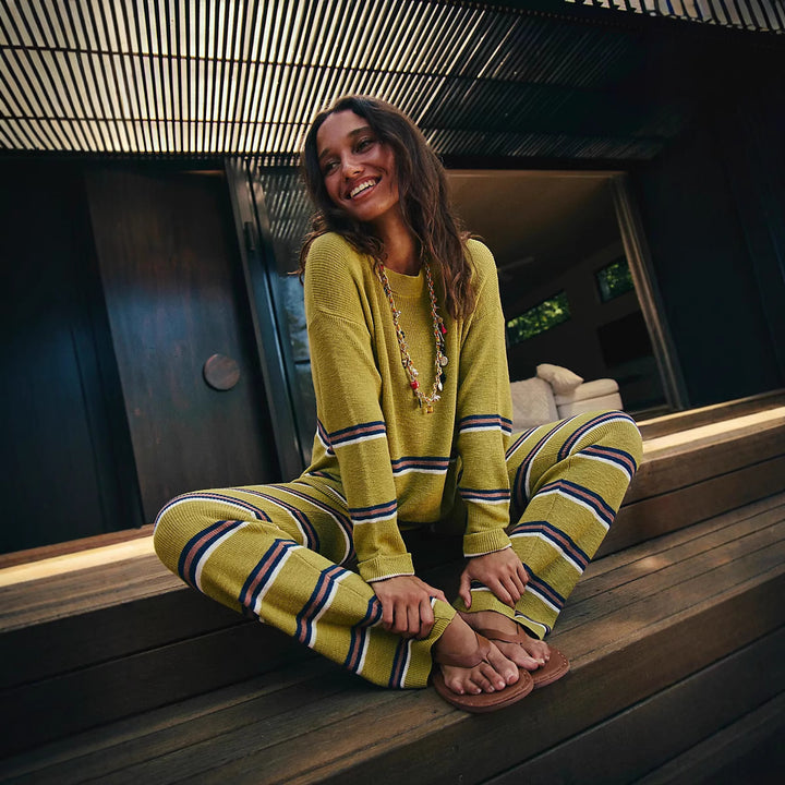 Damen lässiges Streifen-Loungewear-Set mit weit geschnittenem Oberteil und bequemen Hosen Drune