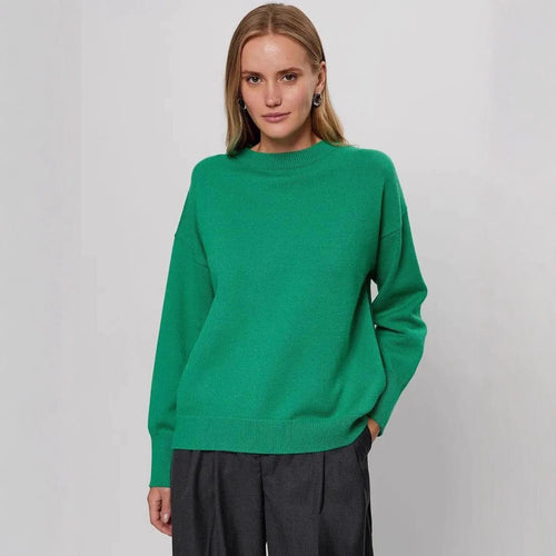 Damen Bequemer und eleganter Strickpullover mit überschnittenen Schultern und Rippenbündchen Drune