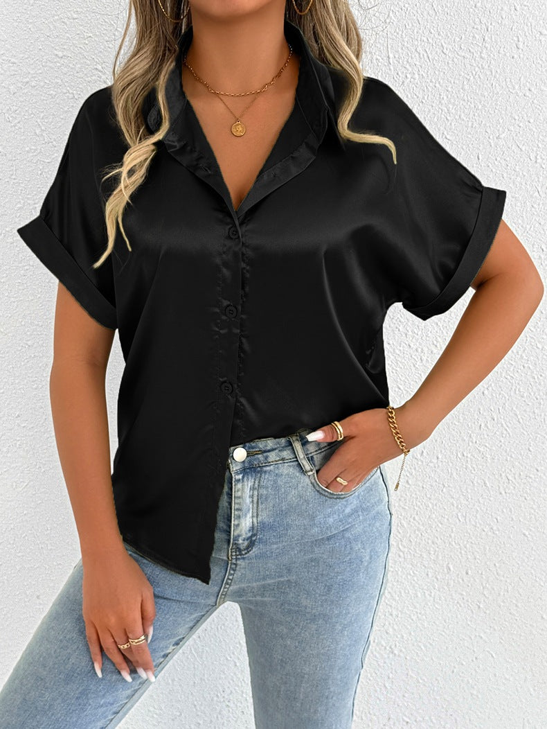 Damen Seidene Bluse mit kurzen Ärmeln Drune
