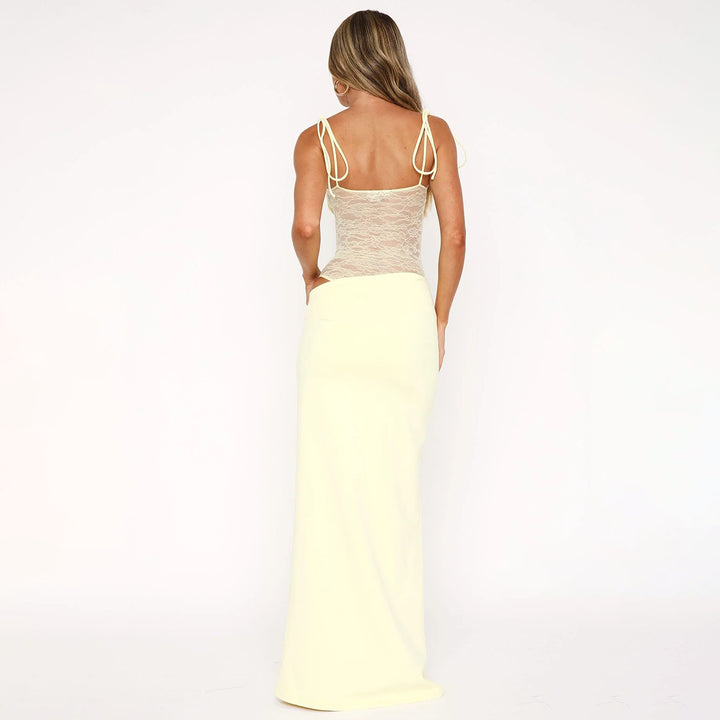 Damen Elegantes Maxikleid mit Spitzenoberteil und schmeichelndem Schnitt Drune