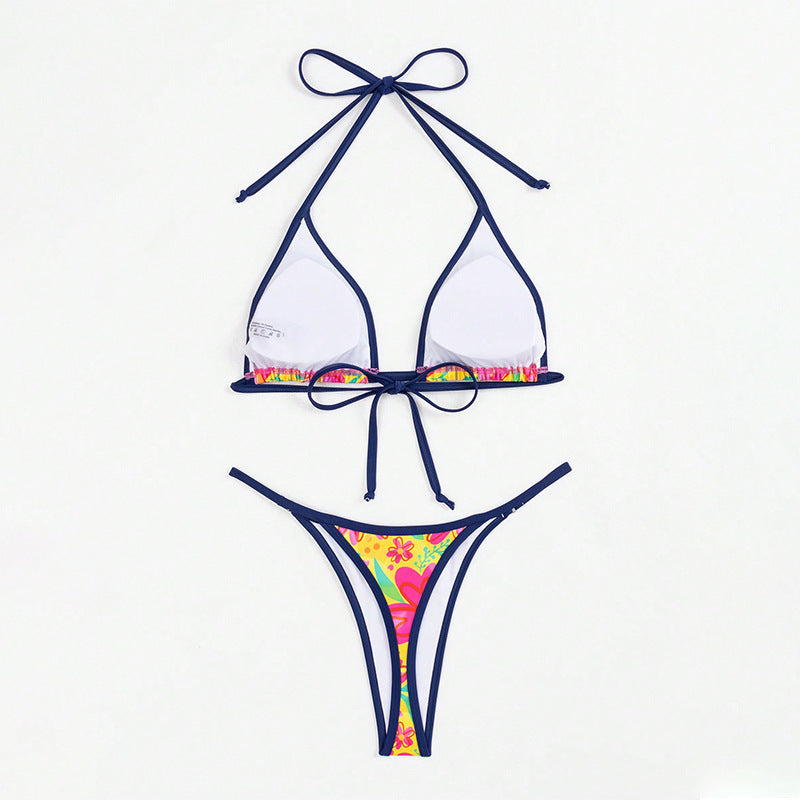 Damen Triangel-Bikini-Set mit floralem Muster und farbenfrohen Akzenten Drune